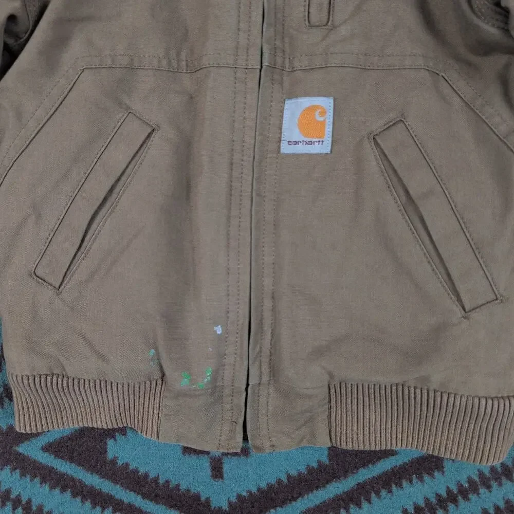 Carhartt Jacket Youth XS 6 Brown Duck Cloth Quilt Lined Canvas Coat Distressed